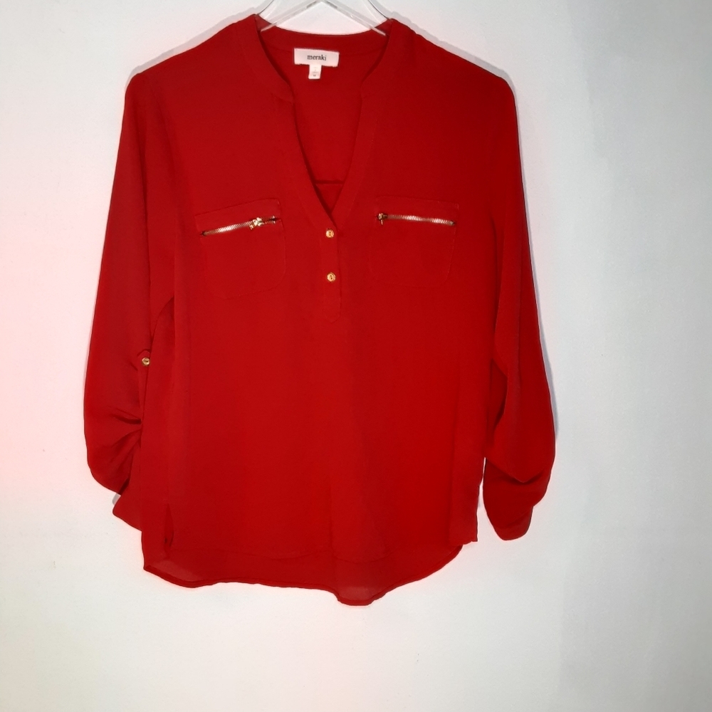 Meraki | Red Crepey Blouse Sz M